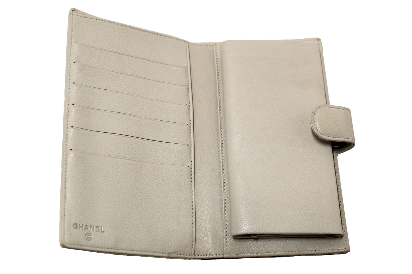 Chanel Vintage White Caviar CC Leather Classic Long Wallet