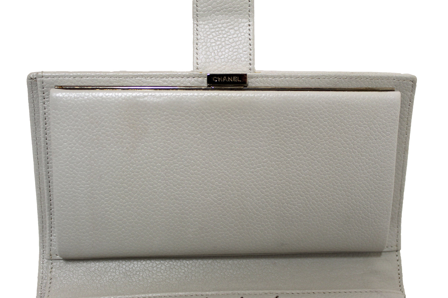 Chanel Vintage White Caviar CC Leather Classic Long Wallet