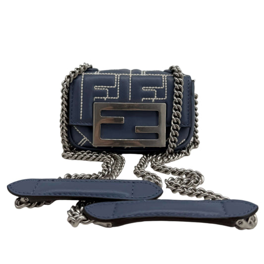 Fendi Blue Embossed Stitched Leather Nano Baguette Chain Crossbody Bag –  Pre-Owned