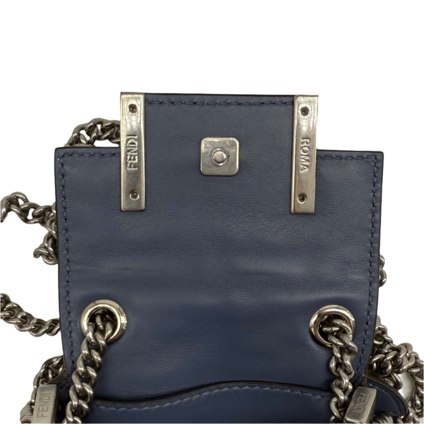 Fendi Blue Embossed Stitched Leather Nano Baguette Chain Crossbody Bag –  Pre-Owned