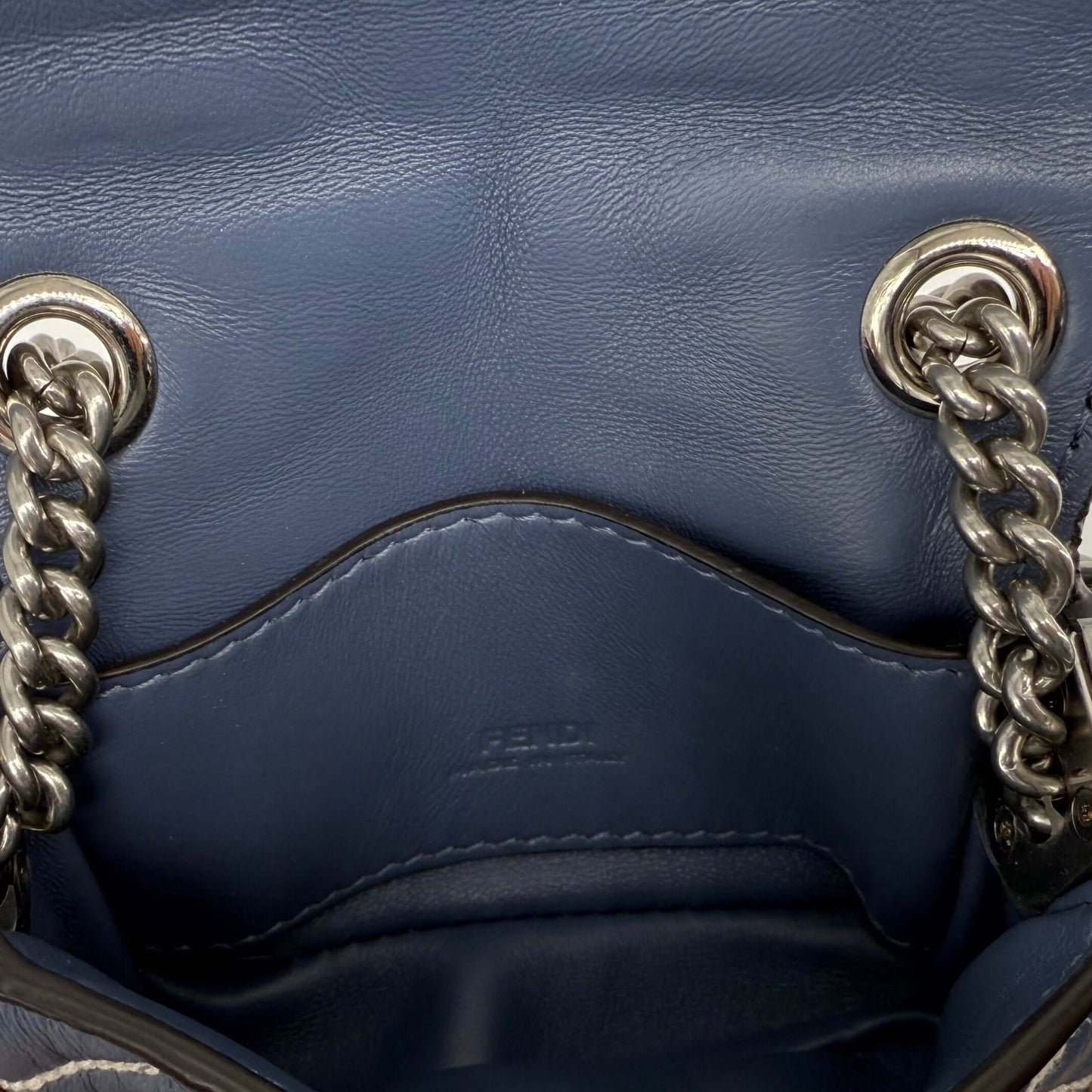 Fendi Blue Embossed Stitched Leather Nano Baguette Chain Crossbody Bag –  Pre-Owned