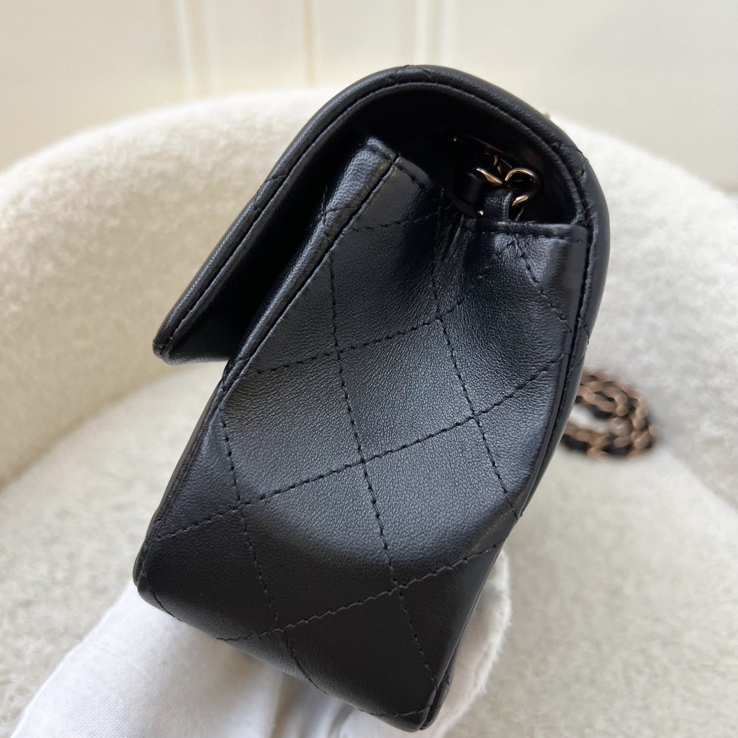 Chanel Mini Rectangle Classic Flap in Black Lambskin and Rose Gold HW