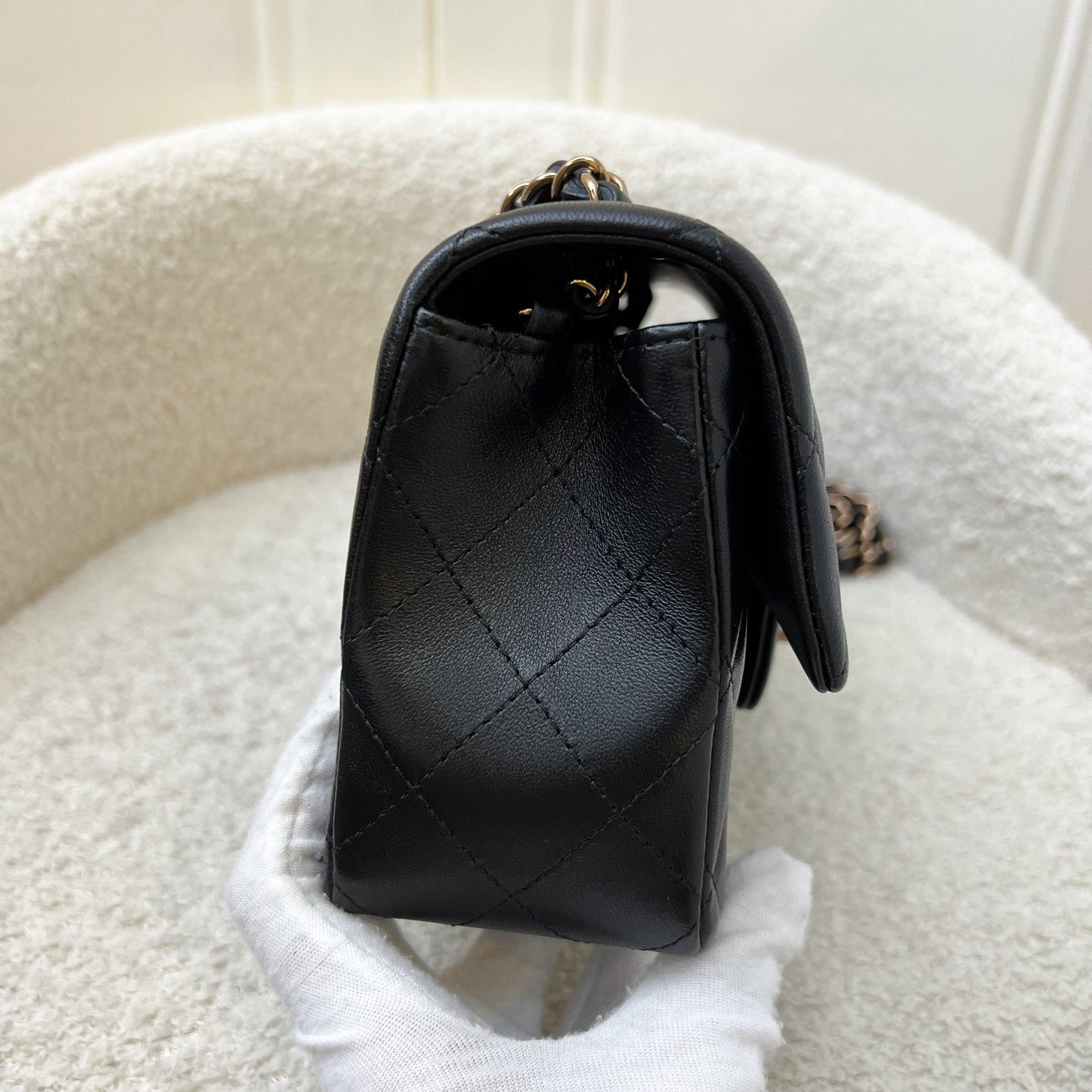 Chanel Mini Rectangle Classic Flap in Black Lambskin and Rose Gold HW