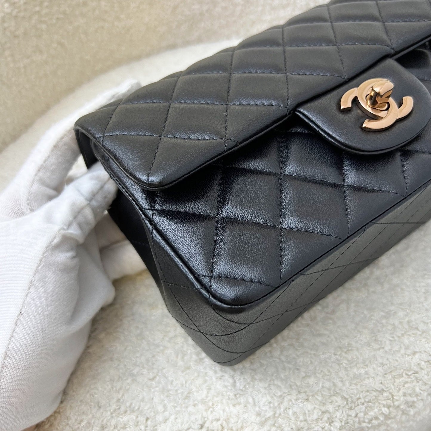 Chanel Mini Rectangle Classic Flap in Black Lambskin and Rose Gold HW
