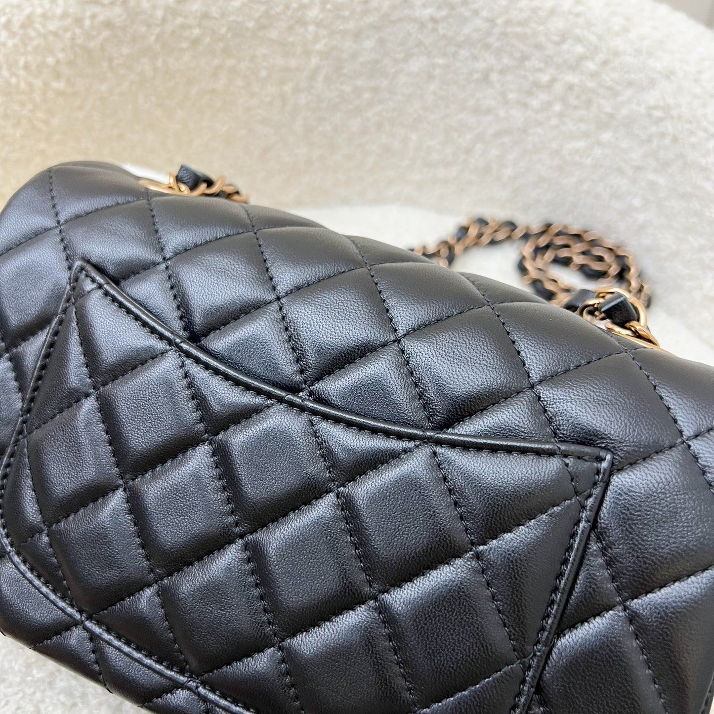 Chanel Mini Rectangle Classic Flap in Black Lambskin and Rose Gold HW