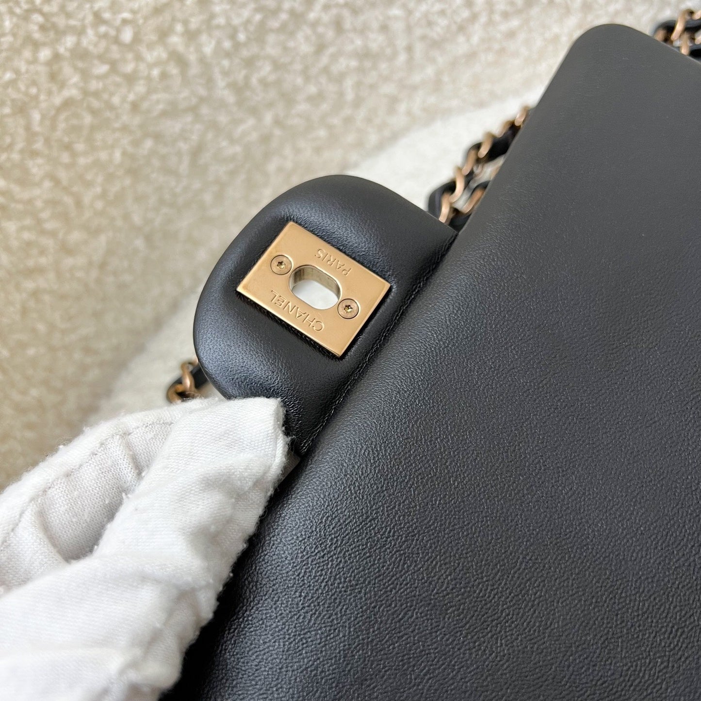 Chanel Mini Rectangle Classic Flap in Black Lambskin and Rose Gold HW