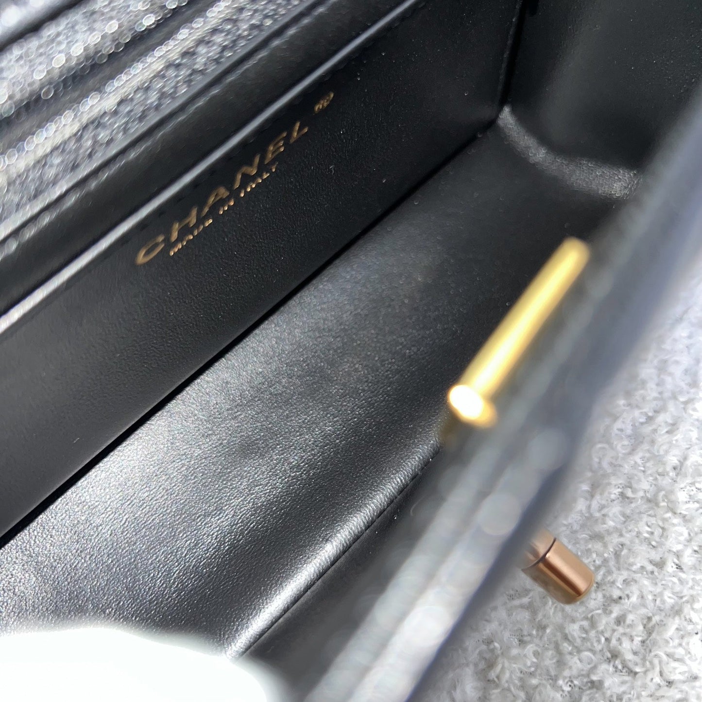 Chanel Mini Rectangle Classic Flap in Black Lambskin and Rose Gold HW
