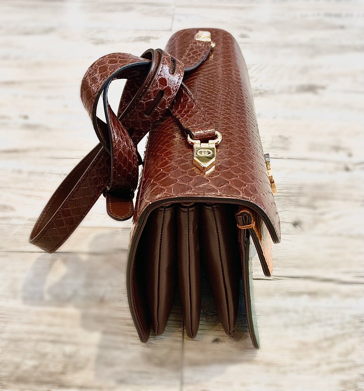 GUCCI GG PYTHON TRICOLOR ACCORDION SHOULDER BAG-HS