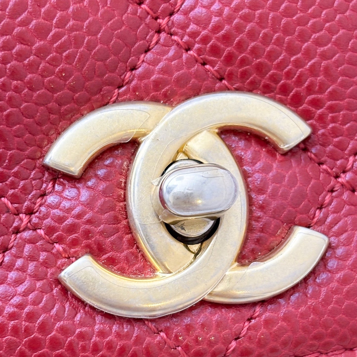 Chanel Top Handle Flap Bag in Raspberry Red Caviar AGHW