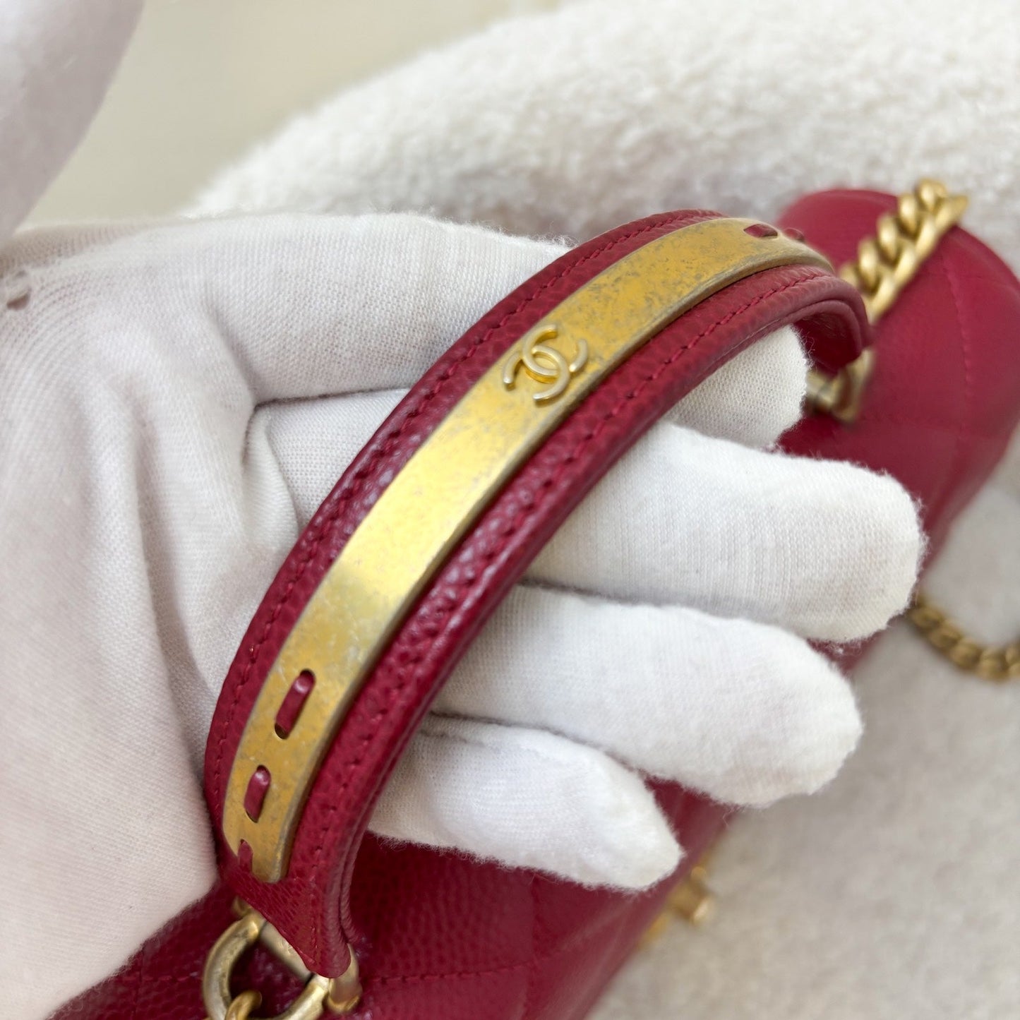 Chanel Top Handle Flap Bag in Raspberry Red Caviar AGHW