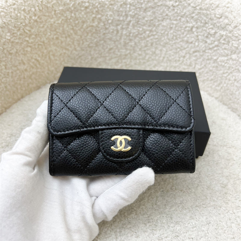 Chanel Classic Snap Card Holder in Black Caviar and GHW (Model: AP0214)