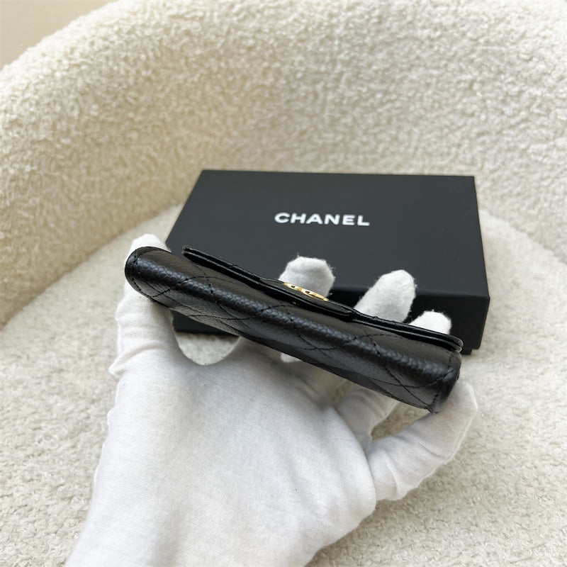 Chanel Classic Snap Card Holder in Black Caviar and GHW (Model: AP0214)