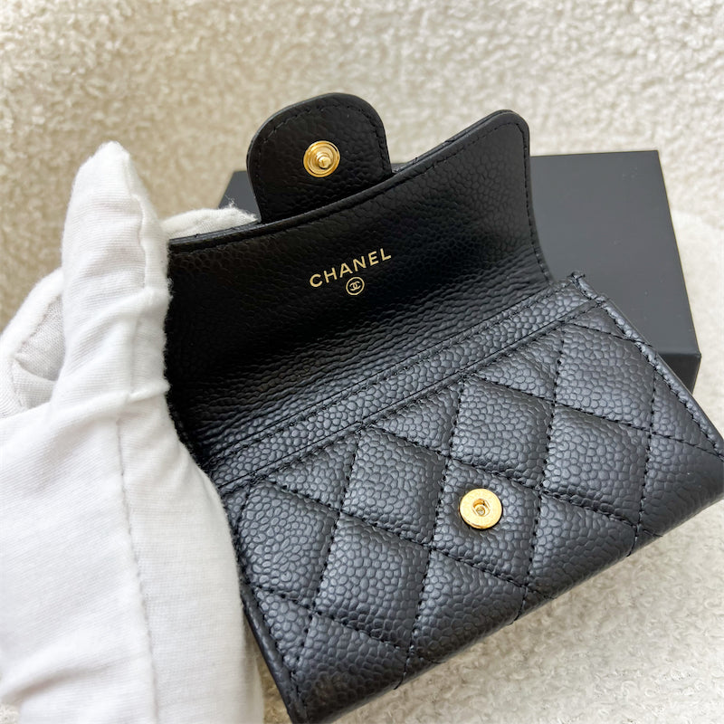 Chanel Classic Snap Card Holder in Black Caviar and GHW (Model: AP0214)