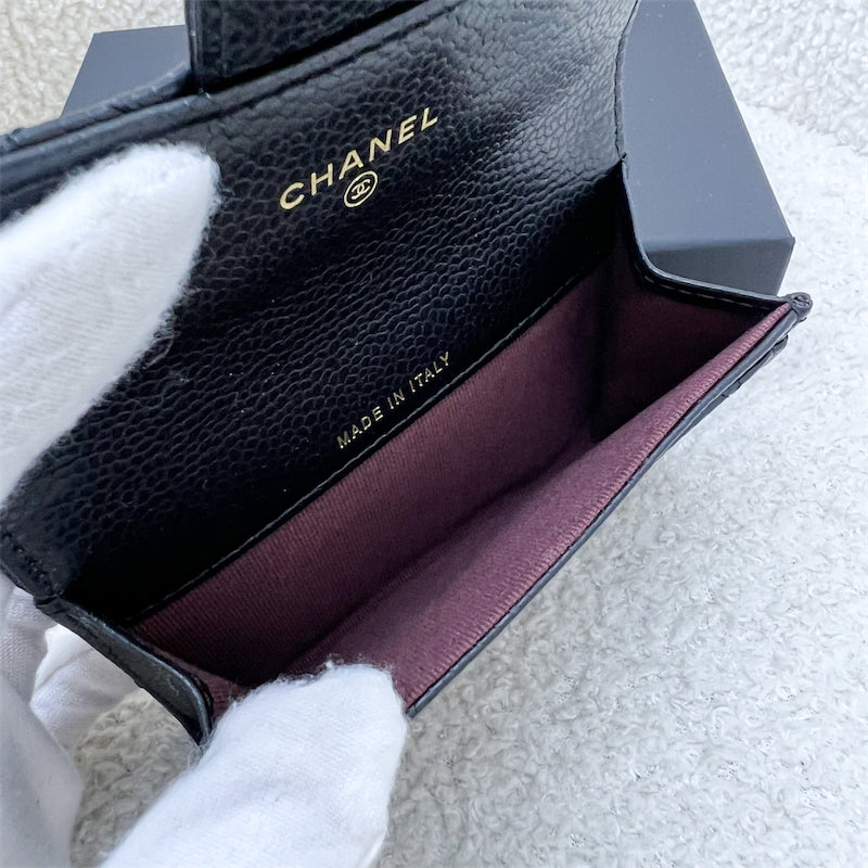 Chanel Classic Snap Card Holder in Black Caviar and GHW (Model: AP0214)