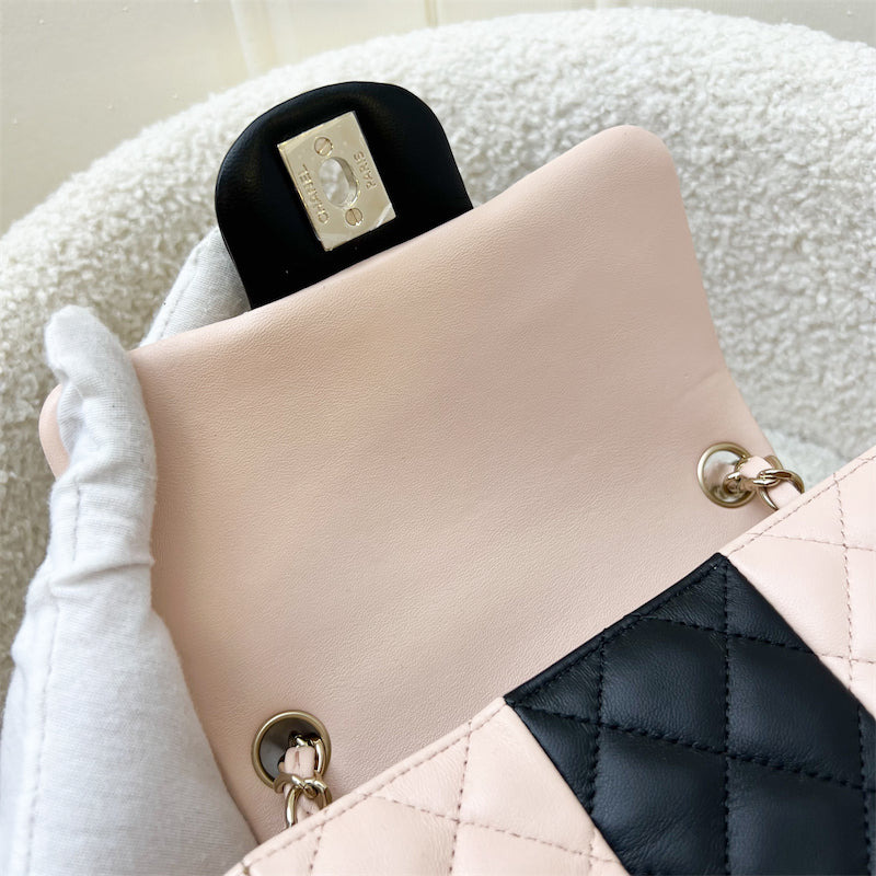 Chanel Classic Square Mini Flap in Bicolor Beige and Black Lambskin and LGHW