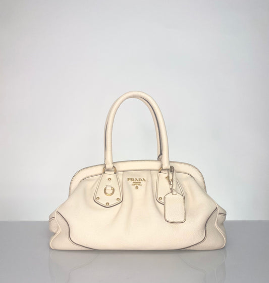 Preloved Prada Frame Vitello Daino Leather Satchel