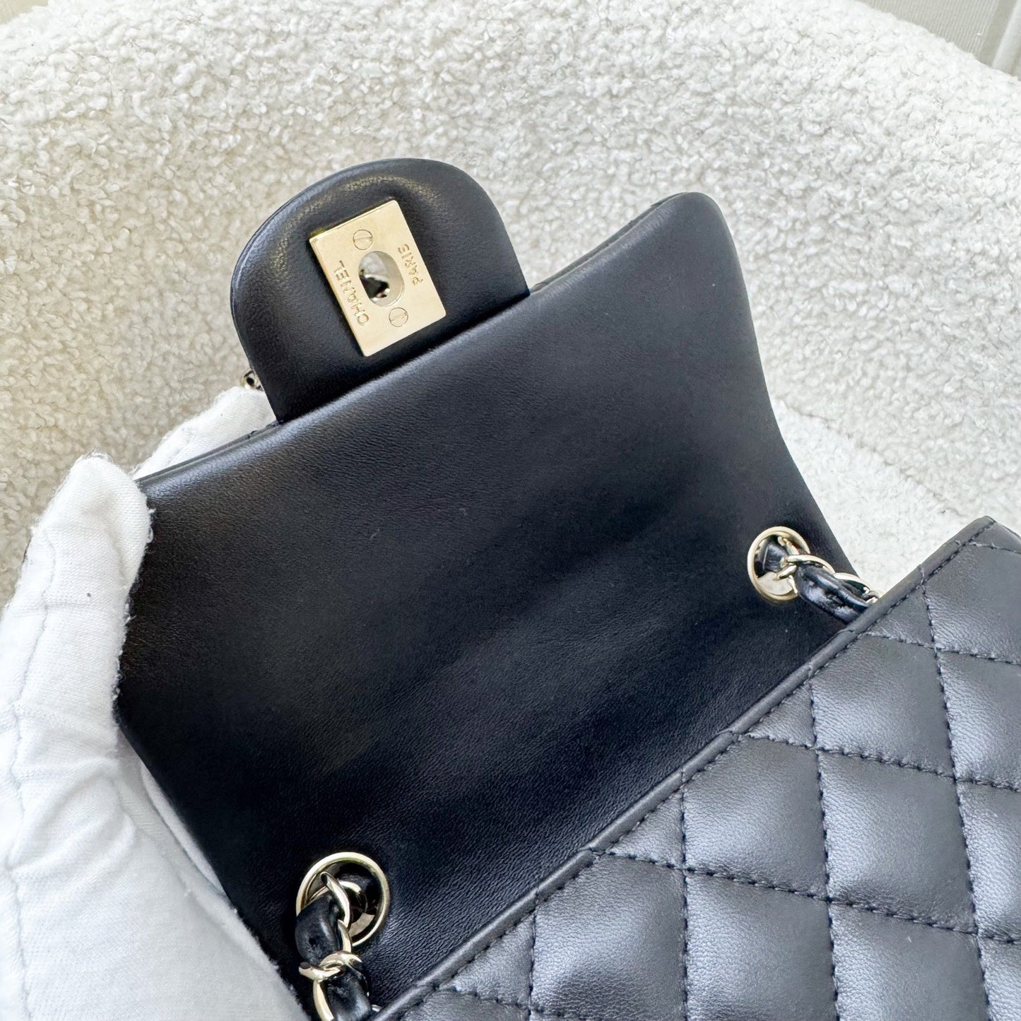 Chanel Classic Square Mini Flap in Black Lambskin and LGHW (Model: A35200)
