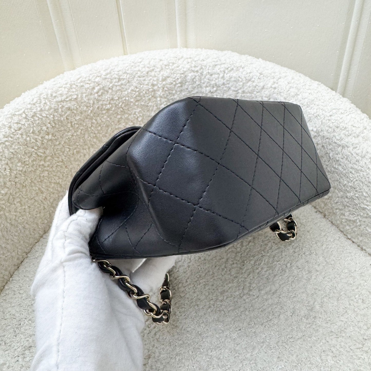 Chanel Classic Square Mini Flap in Black Lambskin and LGHW (Model: A35200)