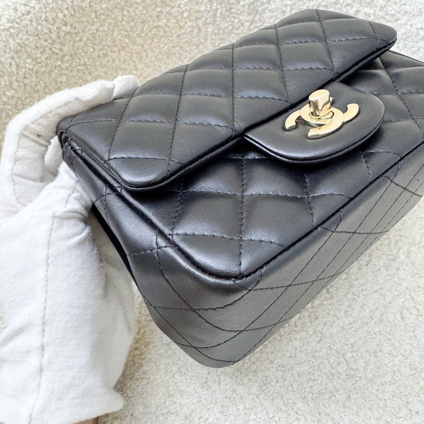 Chanel Classic Square Mini Flap in Black Lambskin and LGHW (Model: A35200)