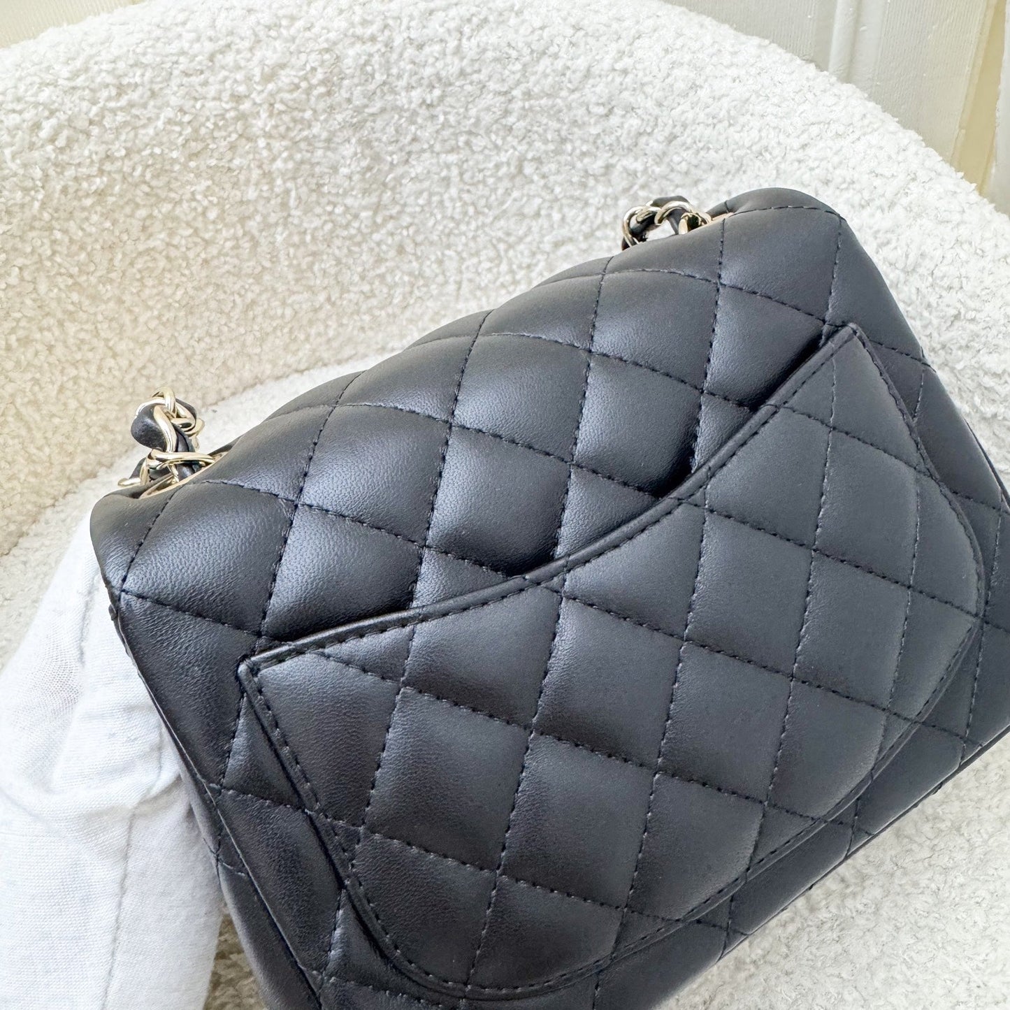 Chanel Classic Square Mini Flap in Black Lambskin and LGHW (Model: A35200)
