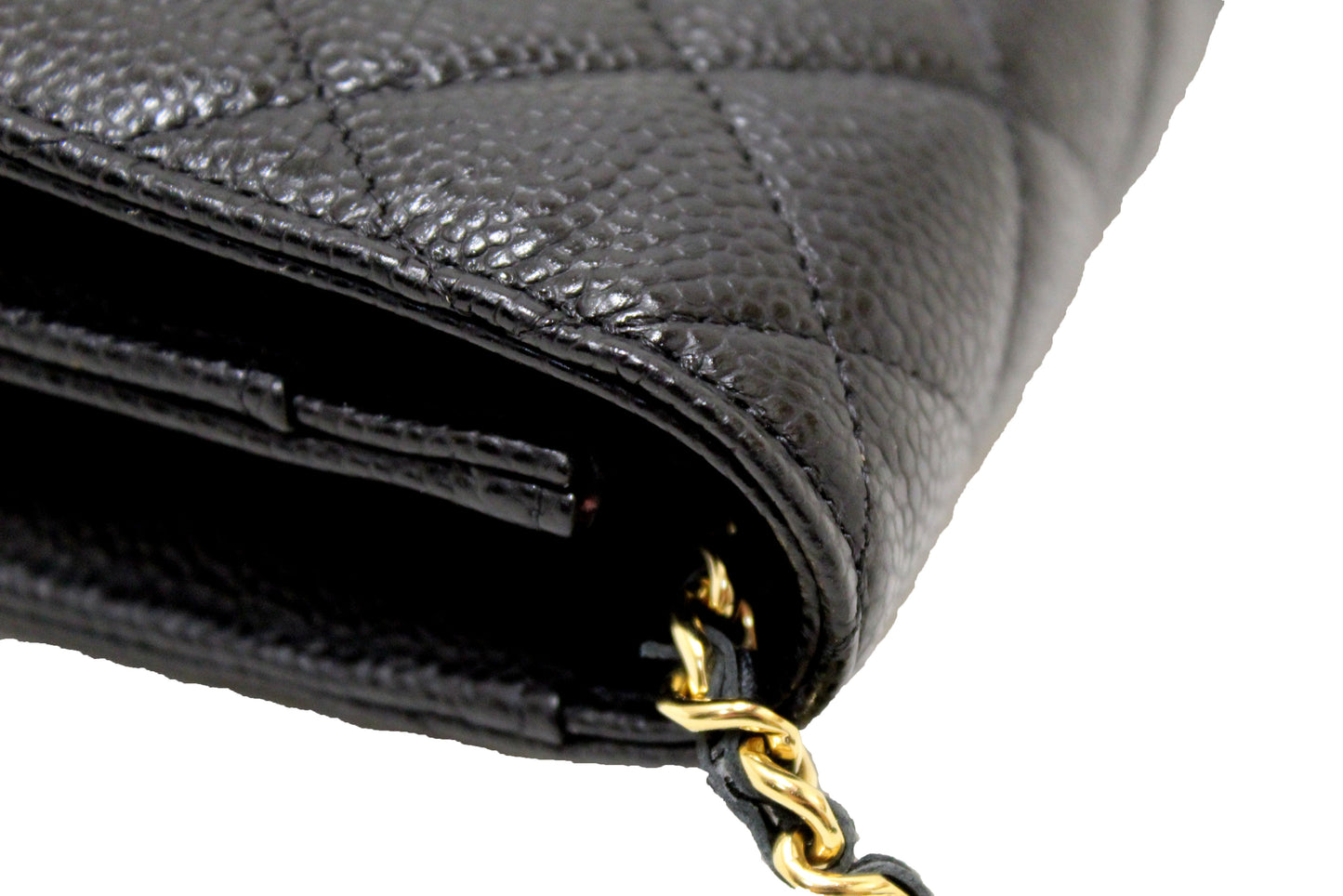 NEW Chanel Black Quilted Caviar Leather Wallet On Chain WOC Messenger Bag