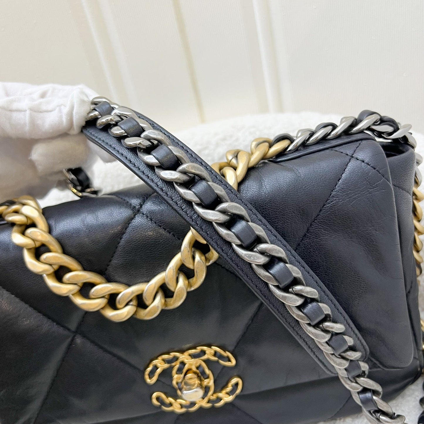 Chanel 19 Small Flap in Black Goatskin and 3-tone HW (Model: AS1160)