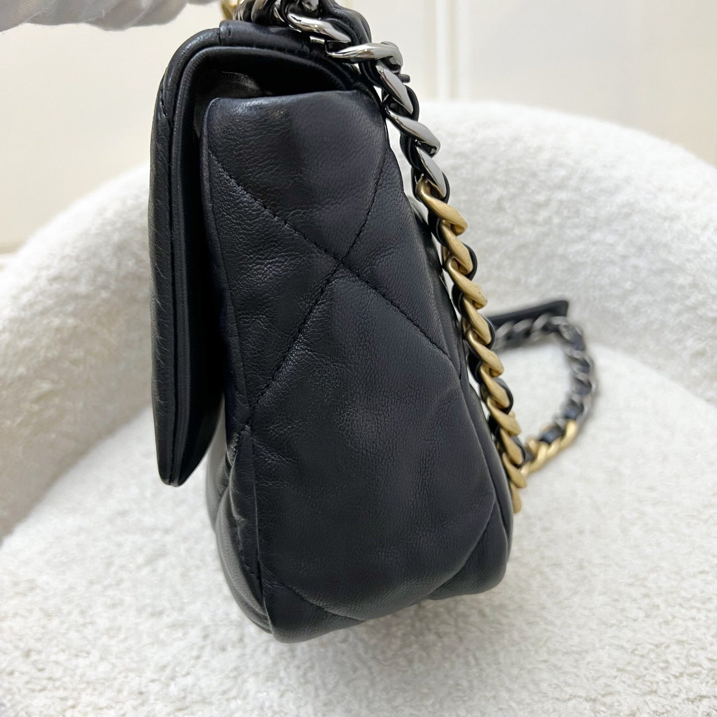 Chanel 19 Small Flap in Black Goatskin and 3-tone HW (Model: AS1160)