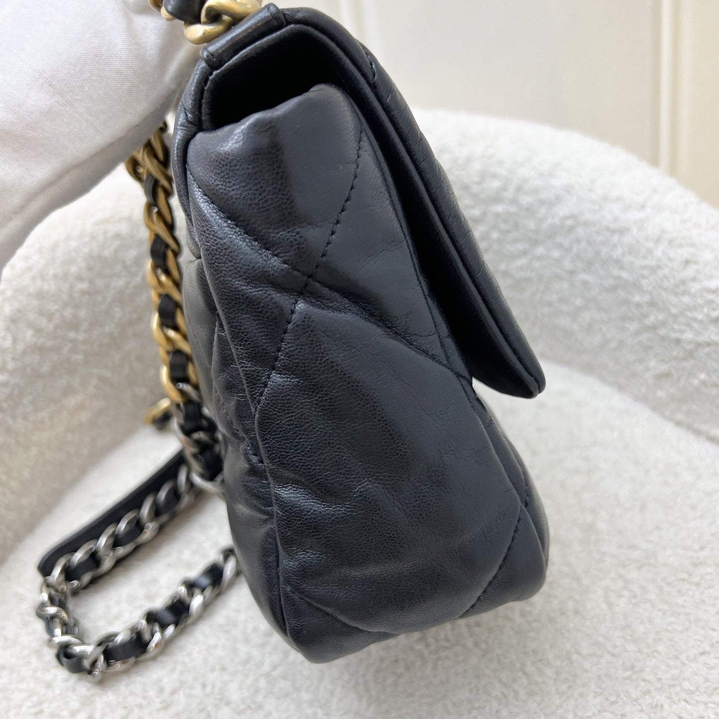 Chanel 19 Small Flap in Black Goatskin and 3-tone HW (Model: AS1160)