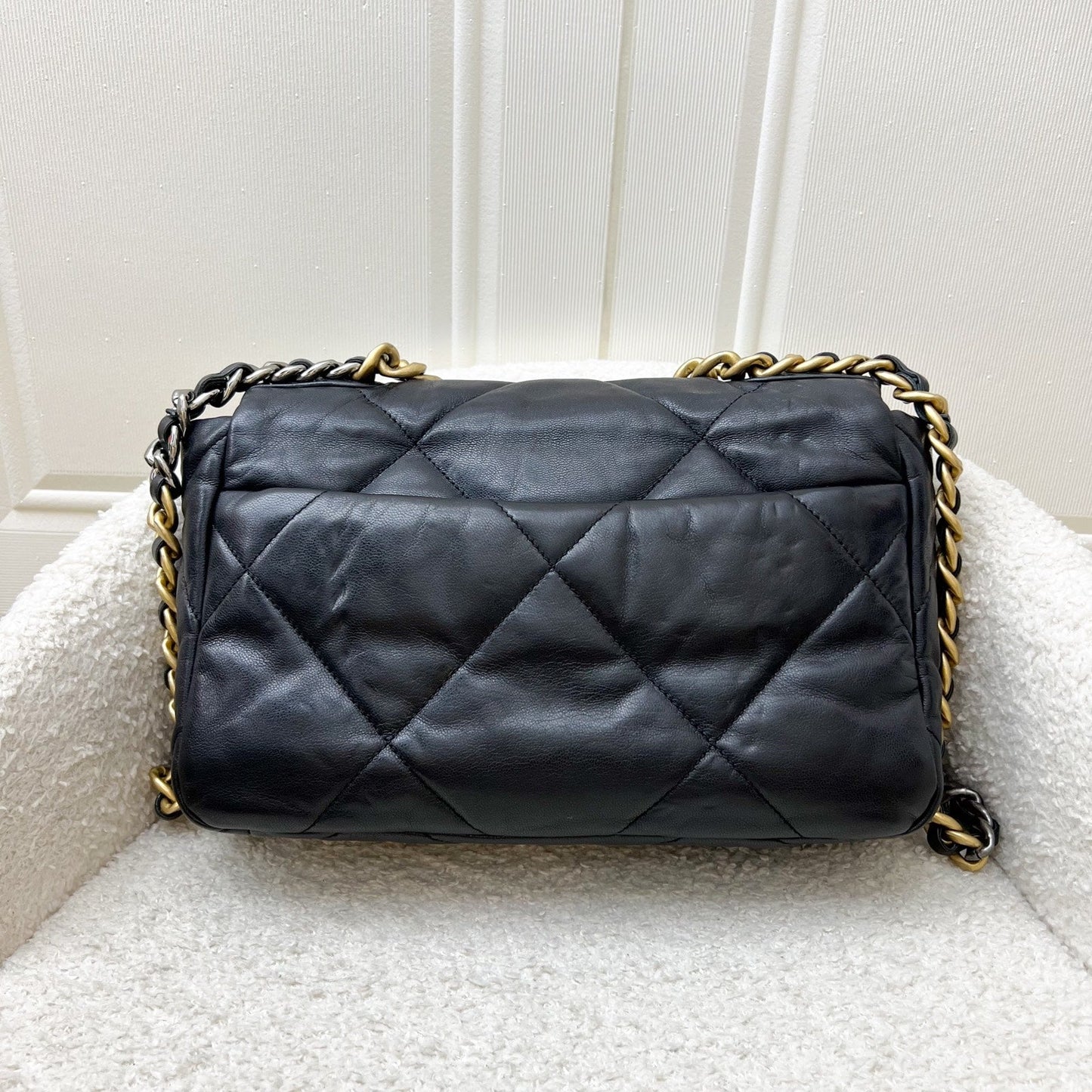 Chanel 19 Small Flap in Black Goatskin and 3-tone HW (Model: AS1160)