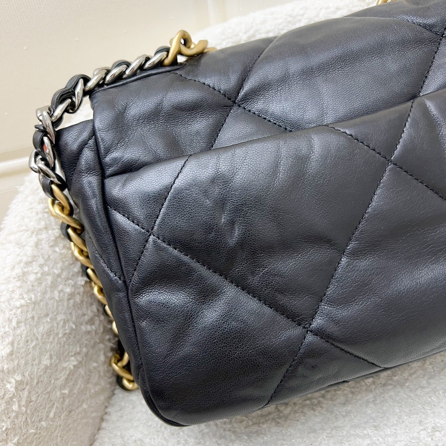 Chanel 19 Small Flap in Black Goatskin and 3-tone HW (Model: AS1160)