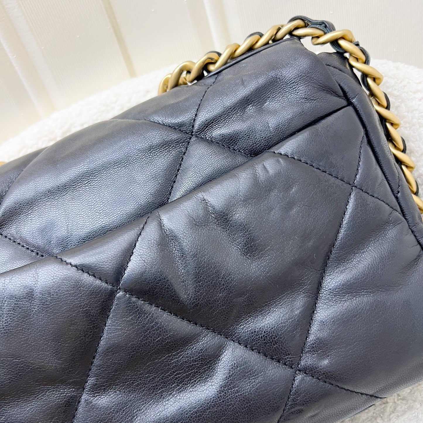 Chanel 19 Small Flap in Black Goatskin and 3-tone HW (Model: AS1160)