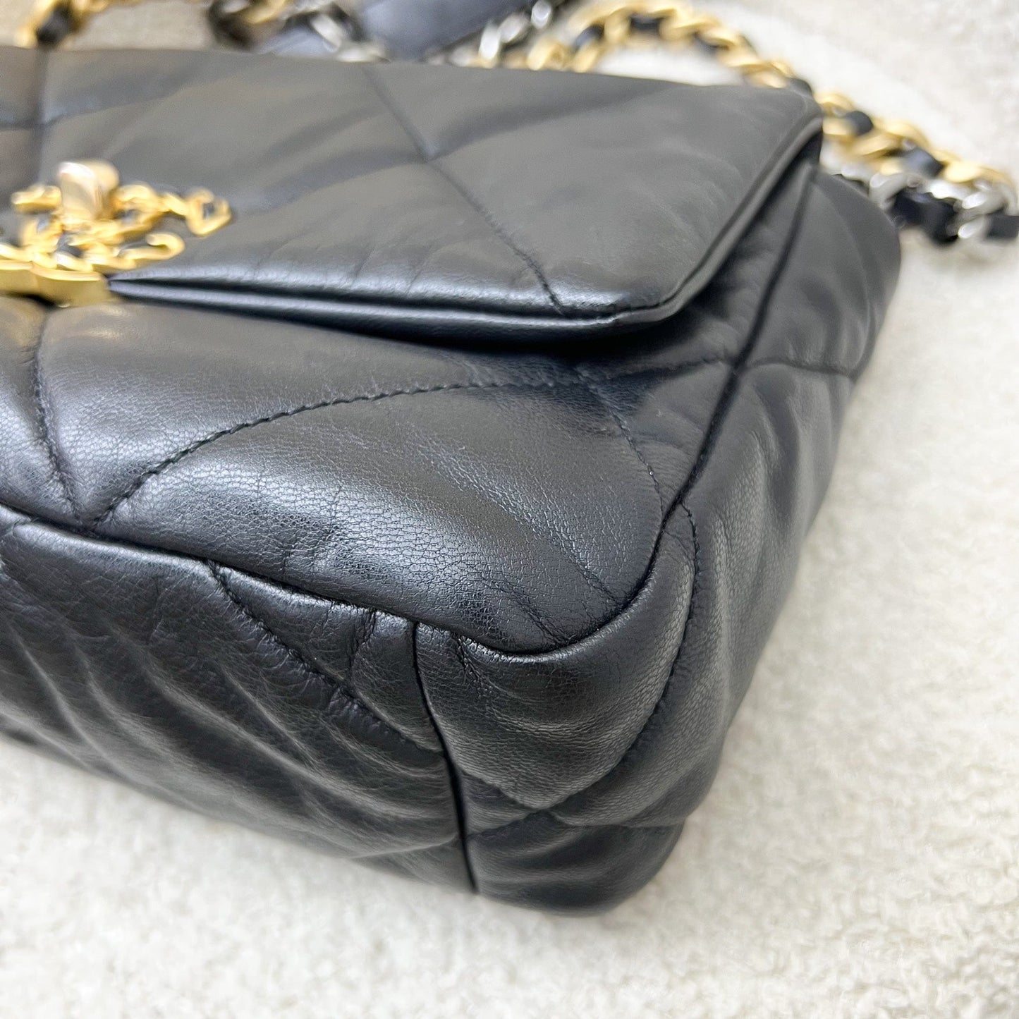 Chanel 19 Small Flap in Black Goatskin and 3-tone HW (Model: AS1160)