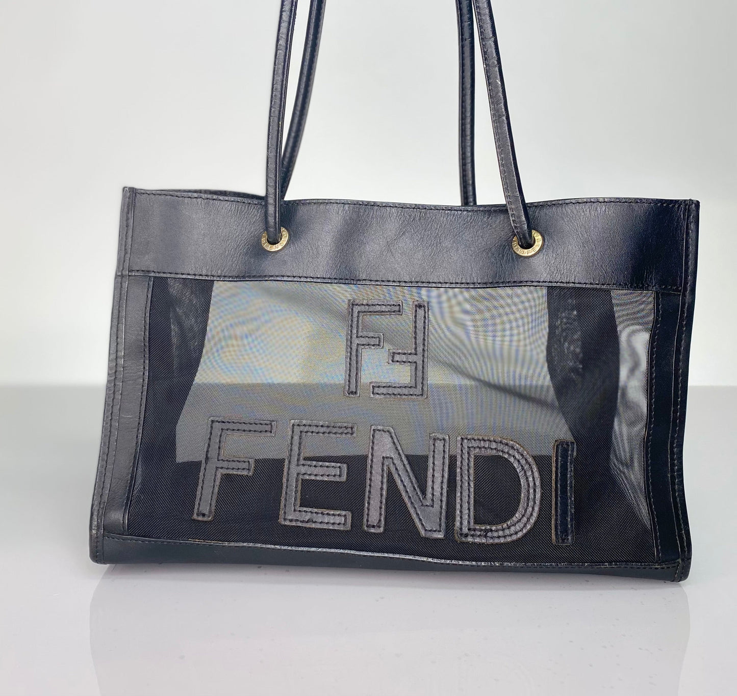 Preloved Fendi Mesh & Leather Tote