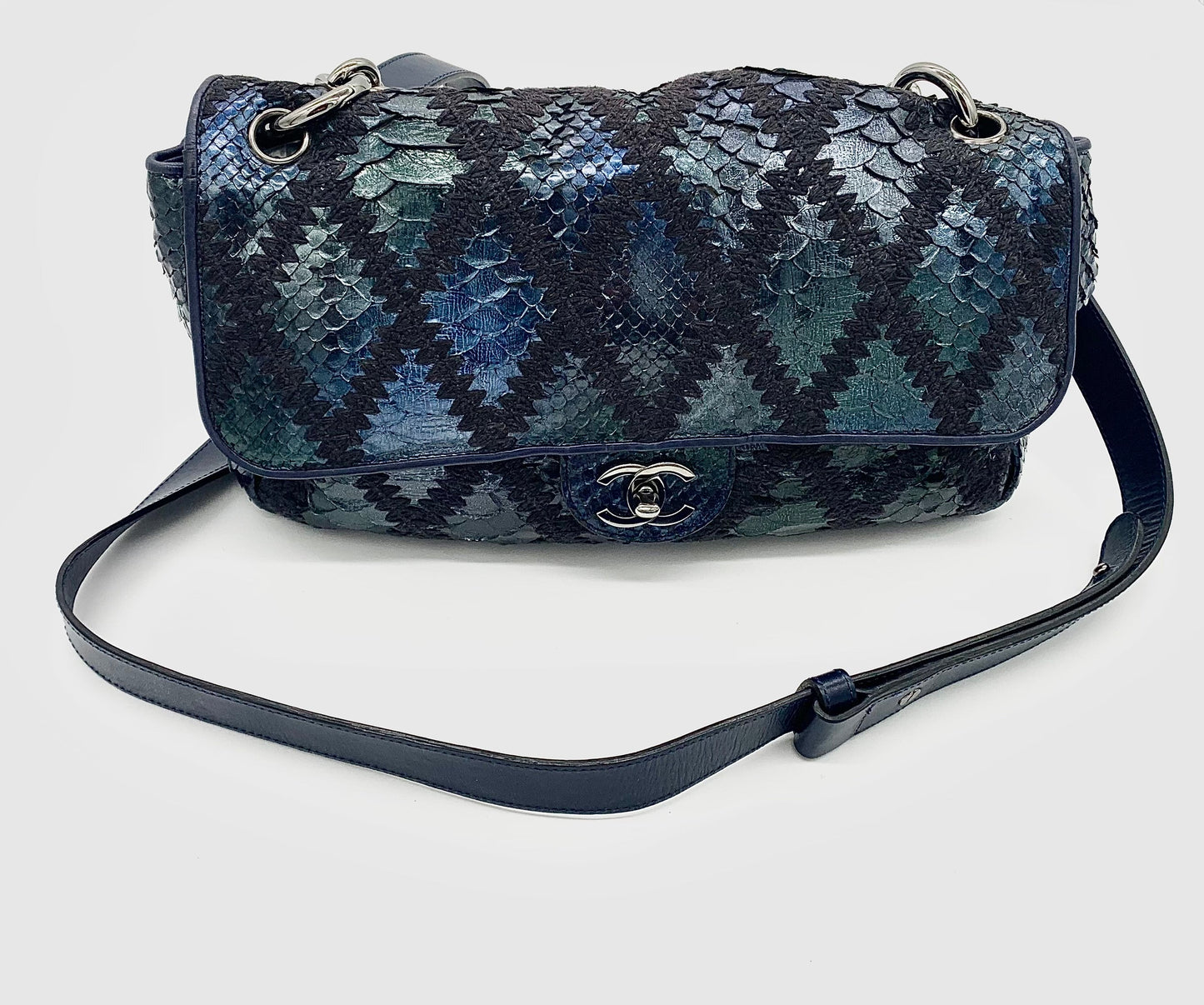 CHANEL PYTHON CROCHET JUMBO FLAP BAG-HS