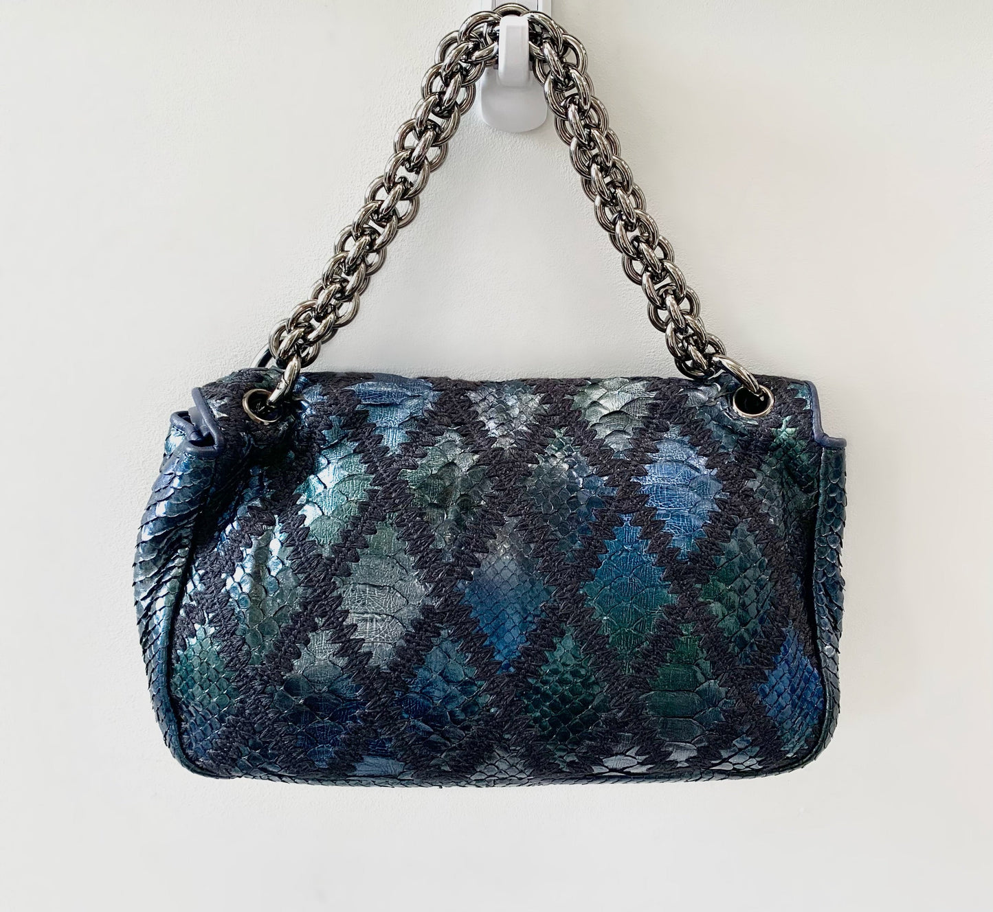 CHANEL PYTHON CROCHET JUMBO FLAP BAG-HS