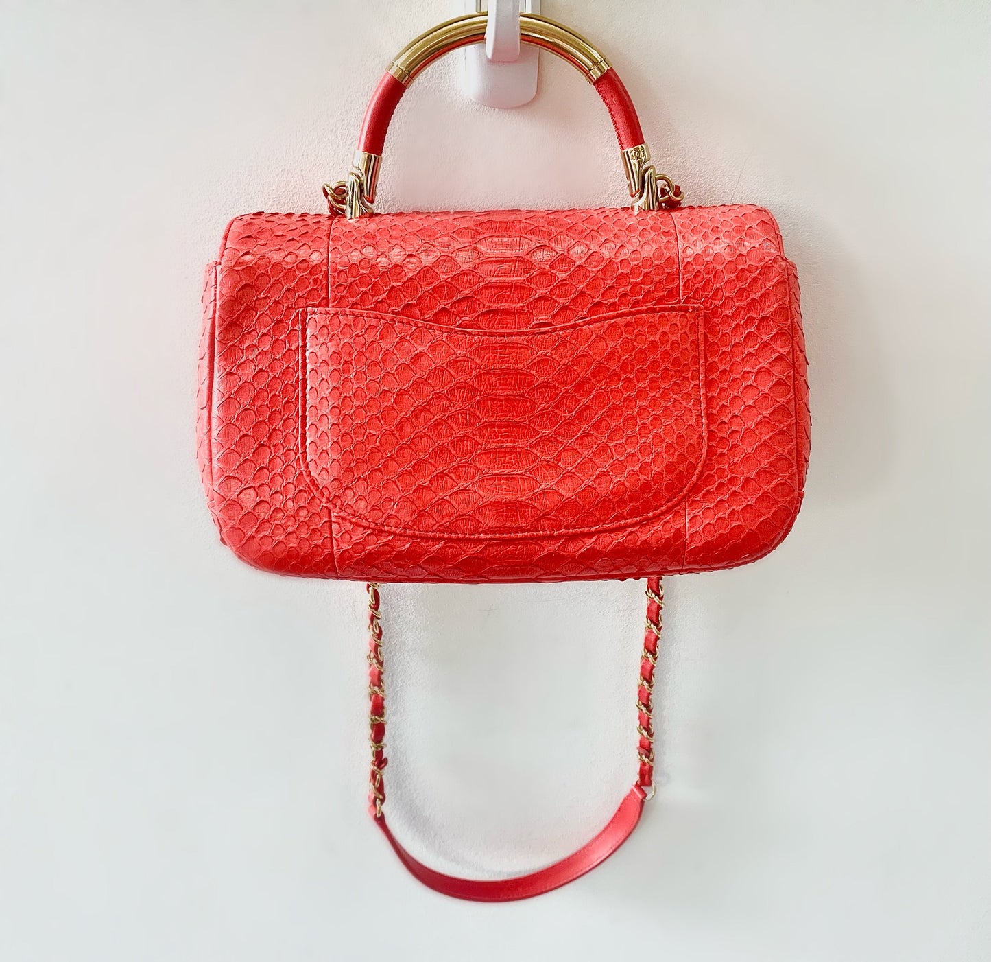 CHANEL RED PYTHON FLAP BAG
