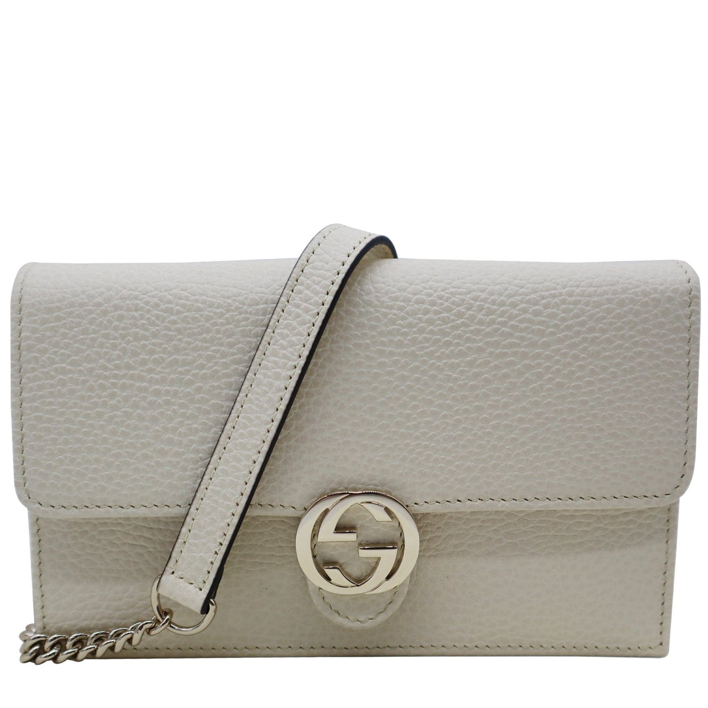 GUCCI GG Interlocking Pebbled Leather Crossbody Bag White 615523