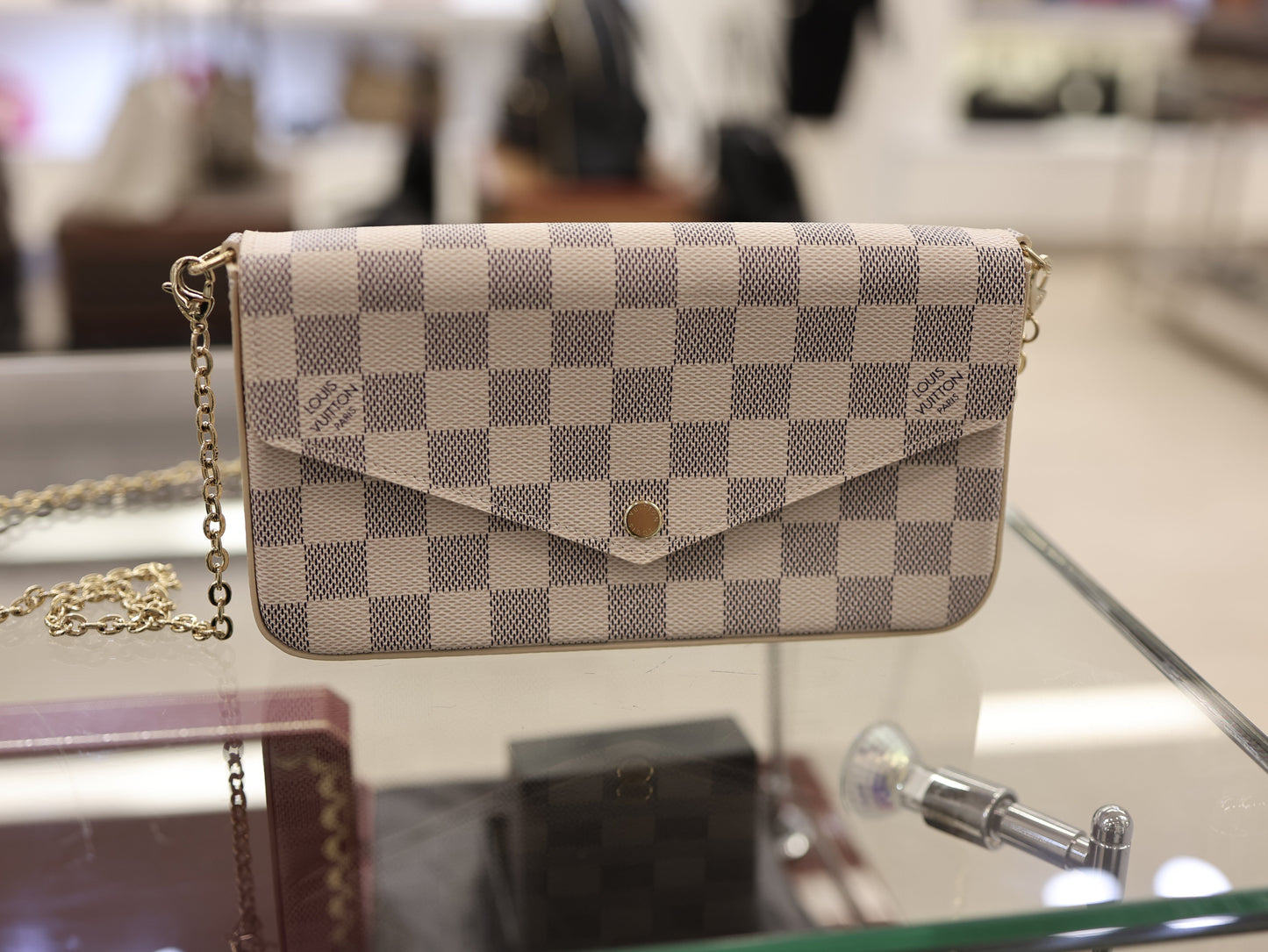 Louis Vuitton  Damier Azur Pochette Felicie Chain Wallet Rose Ballerine