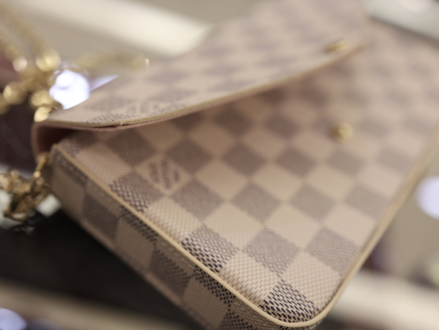 Louis Vuitton  Damier Azur Pochette Felicie Chain Wallet Rose Ballerine