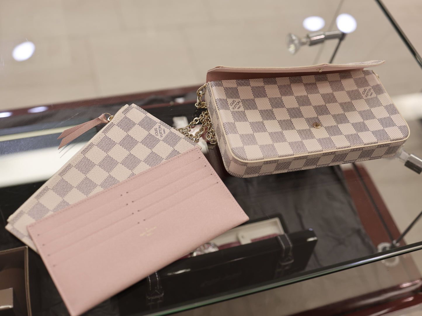 Louis Vuitton  Damier Azur Pochette Felicie Chain Wallet Rose Ballerine