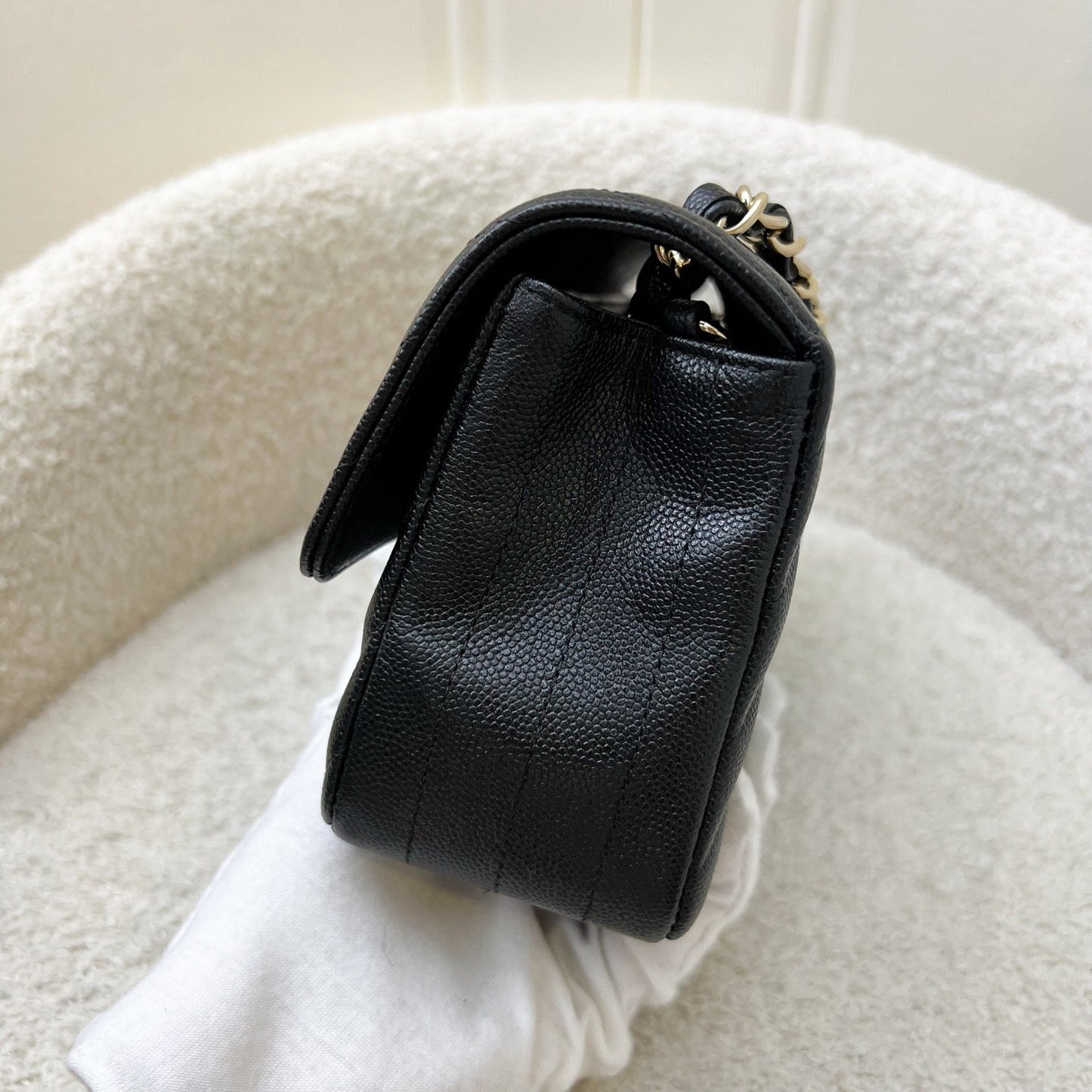 Chanel Classic Mini Rectangle Flap in Chevron Quilted Black Caviar and LGHW