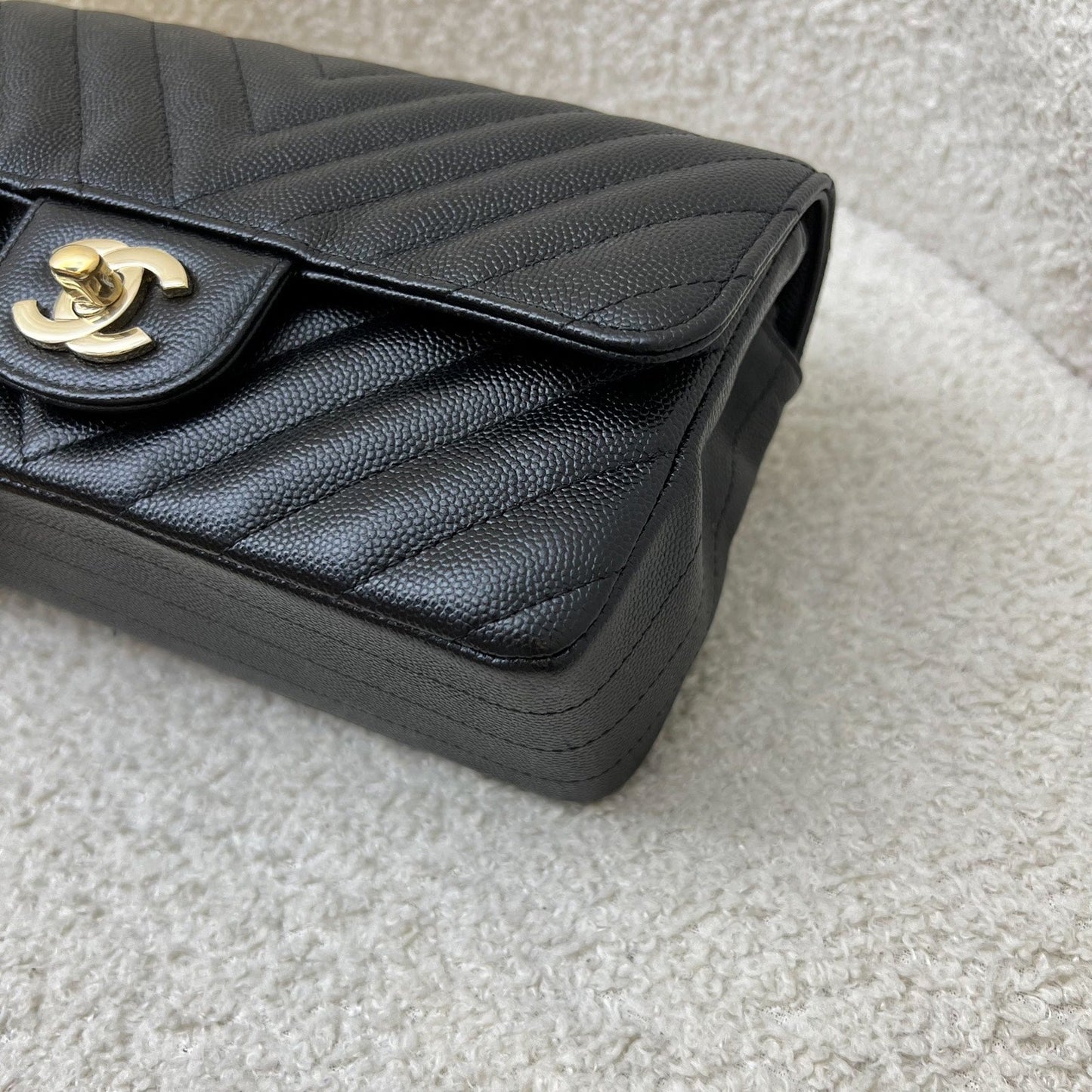Chanel Classic Mini Rectangle Flap in Chevron Quilted Black Caviar and LGHW