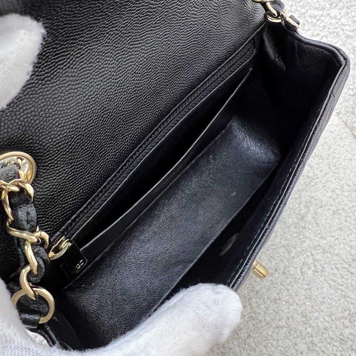 Chanel Classic Mini Rectangle Flap in Chevron Quilted Black Caviar and LGHW