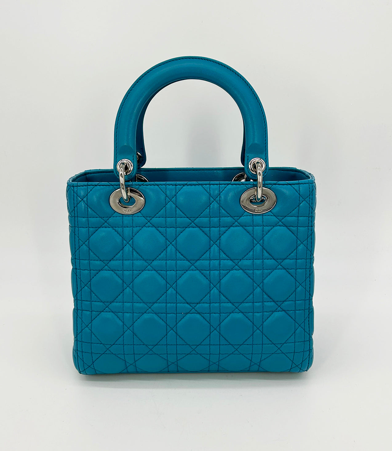 Christian Dior Teal Leather Cannage Medium Lady Di Bag