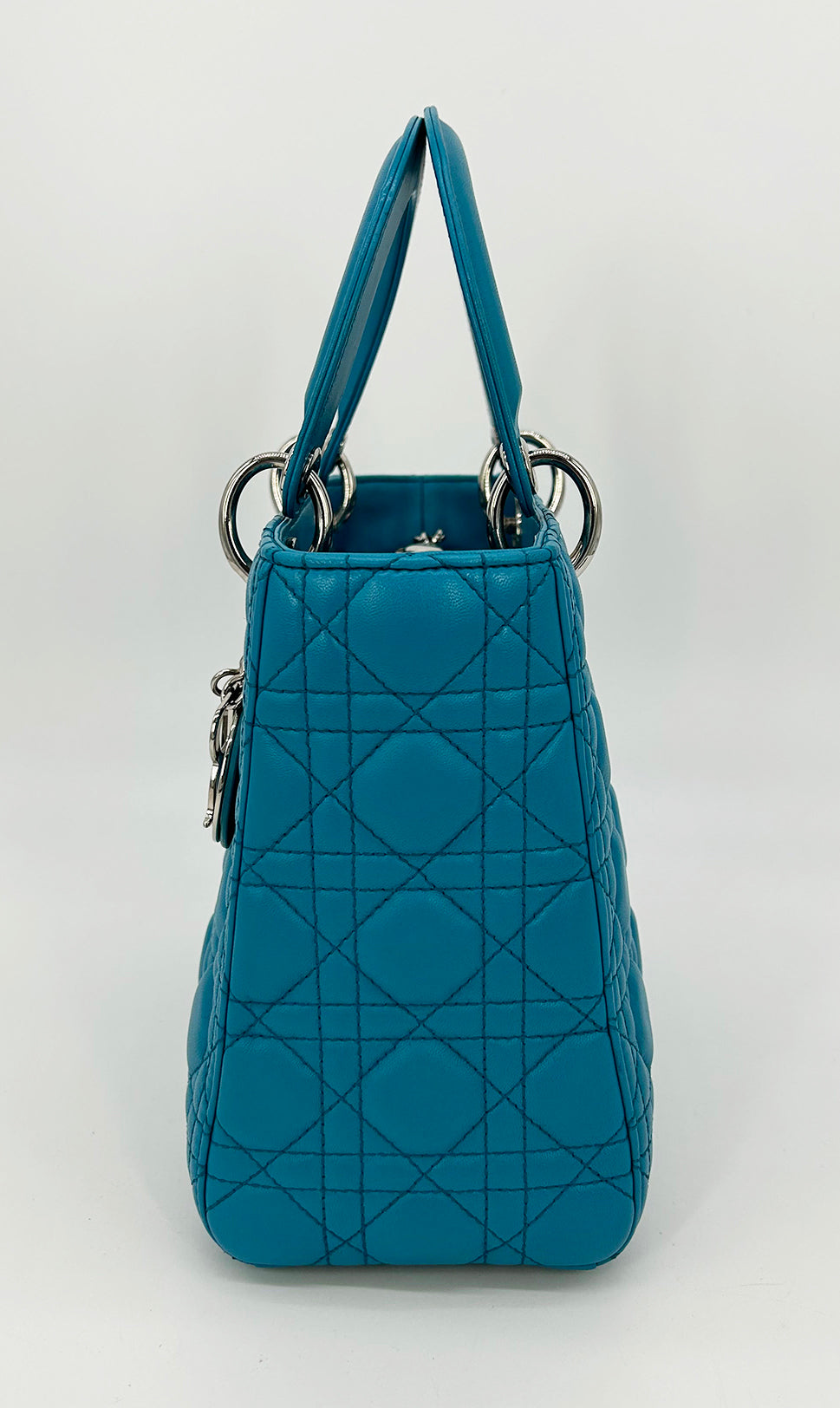 Christian Dior Teal Leather Cannage Medium Lady Di Bag