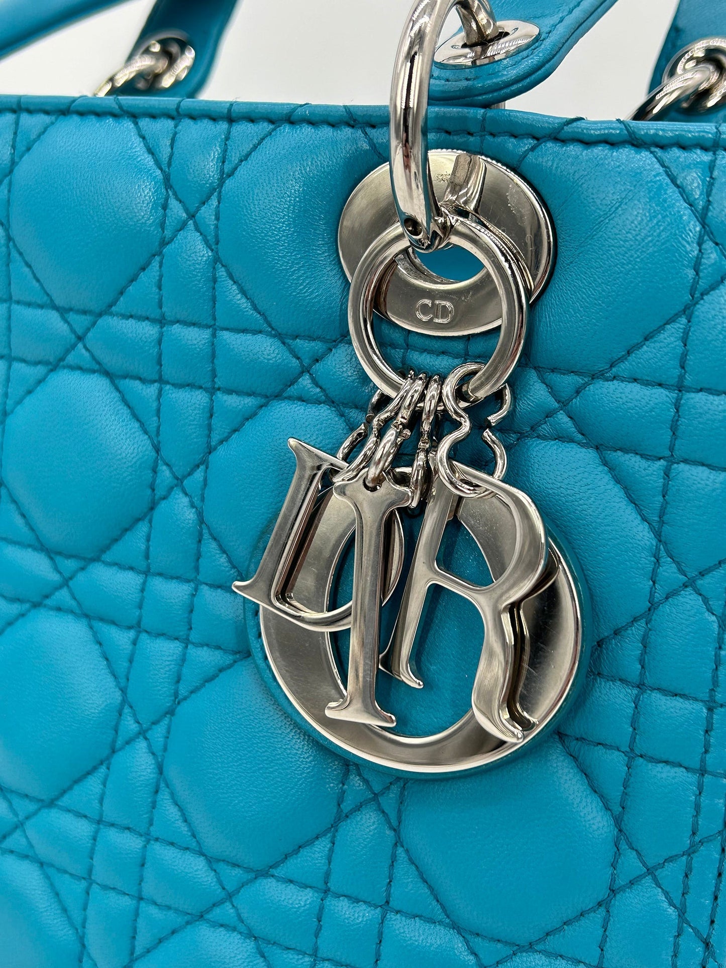 Christian Dior Teal Leather Cannage Medium Lady Di Bag