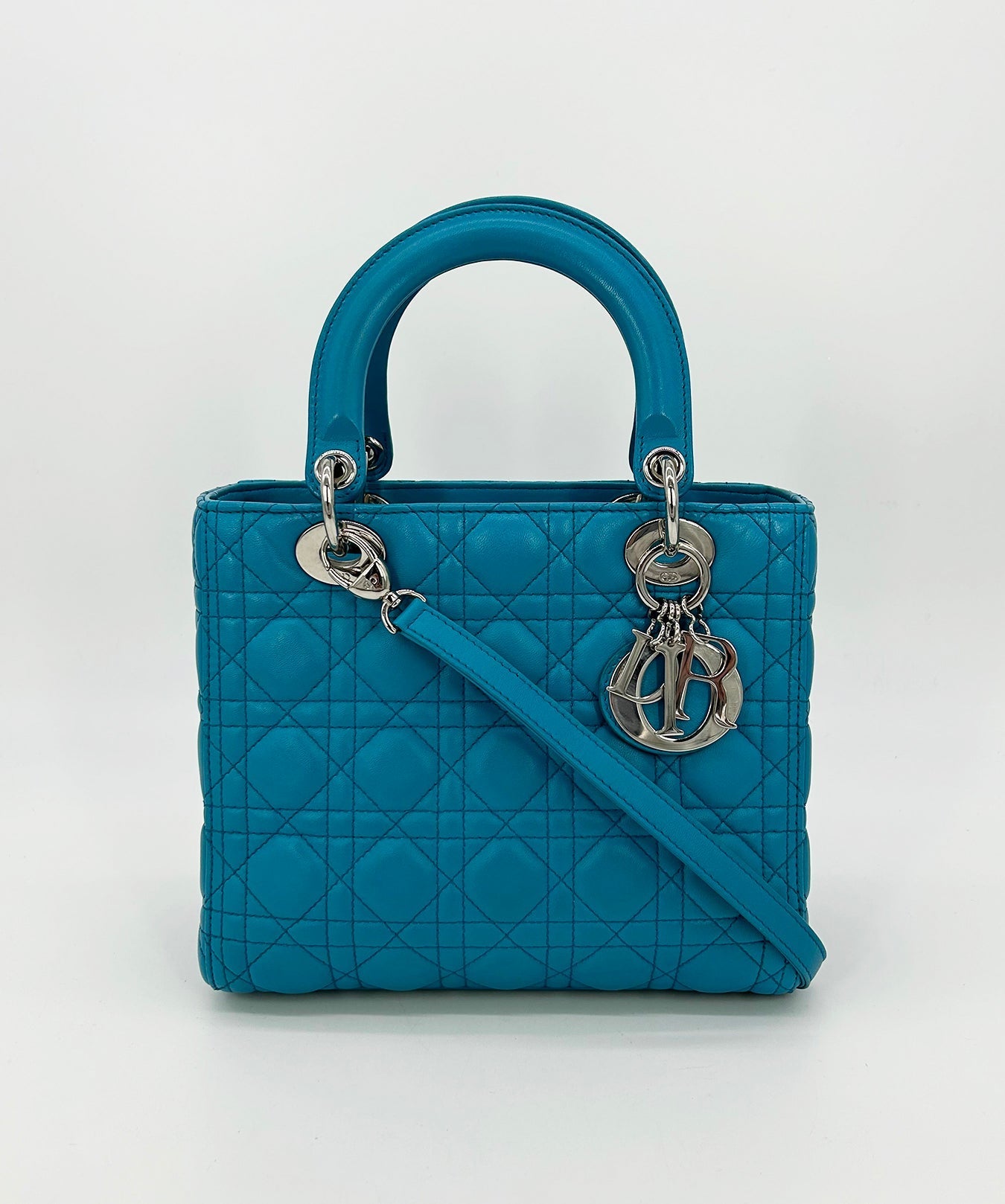 Christian Dior Teal Leather Cannage Medium Lady Di Bag