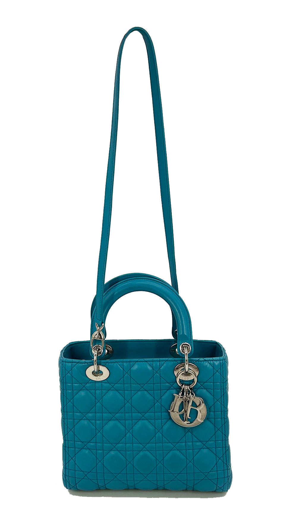 Christian Dior Teal Leather Cannage Medium Lady Di Bag