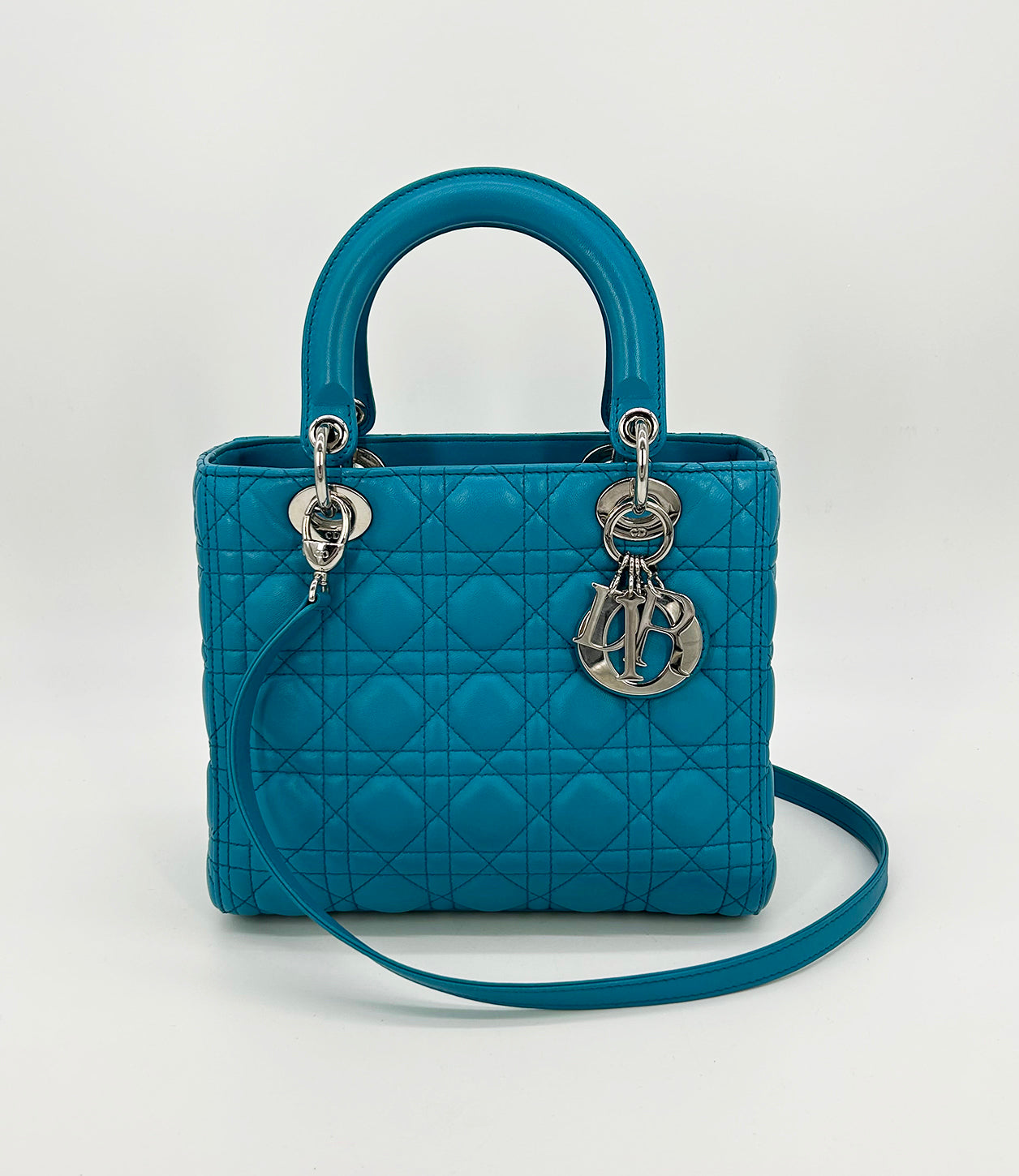 Christian Dior Teal Leather Cannage Medium Lady Di Bag