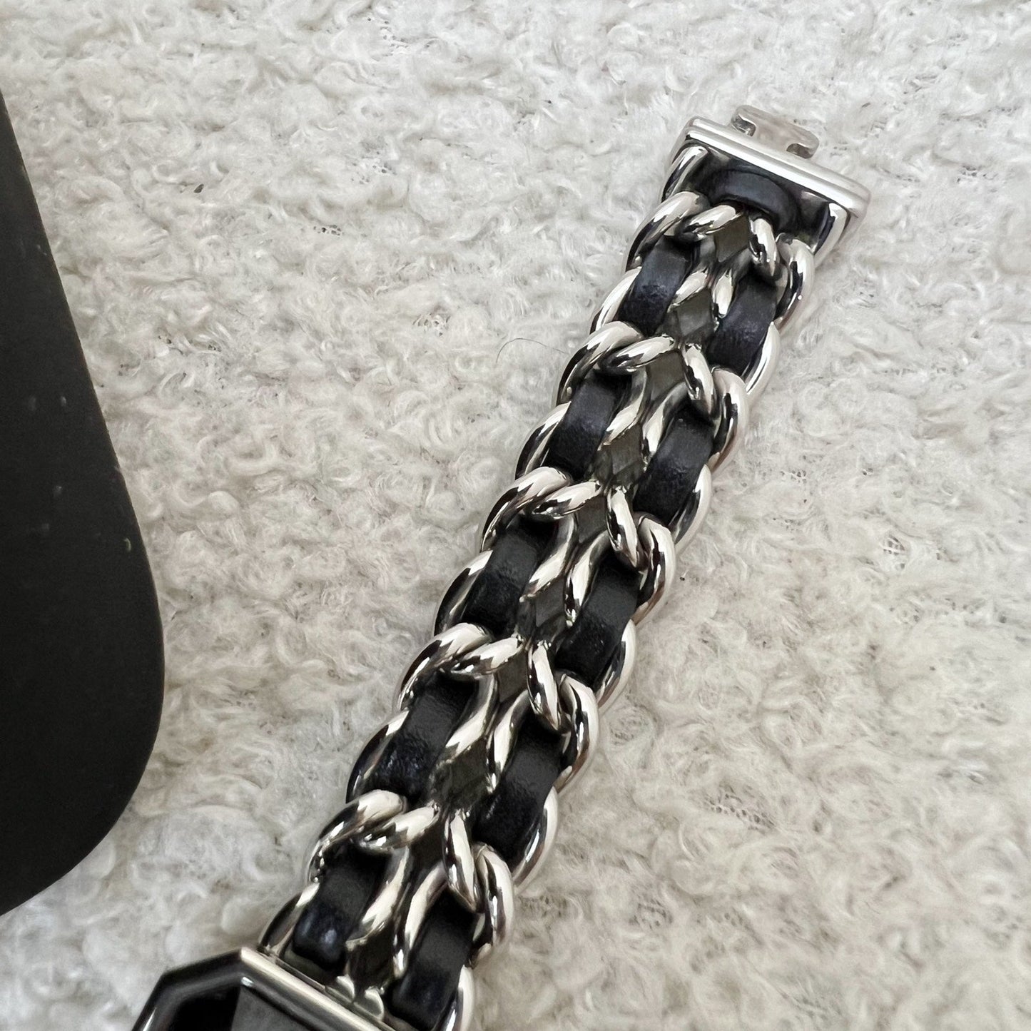 Chanel Premiere Watch in Silver Tone Steel Hardware and Black Leather Size M (Model: H0451)